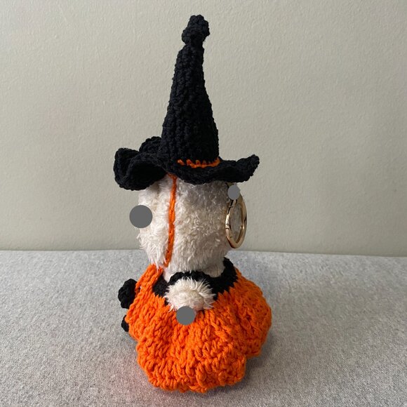 Handmade Crochet Halloween Orange Black Witch Outfit for 17cm Doll 2-Piece Set - Picture 4 of 7